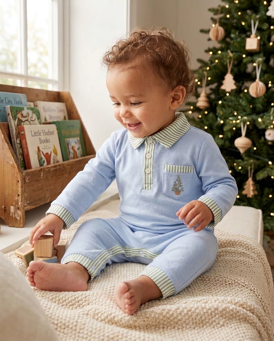 Coastal Christmas  polo romper (part of sibling set)