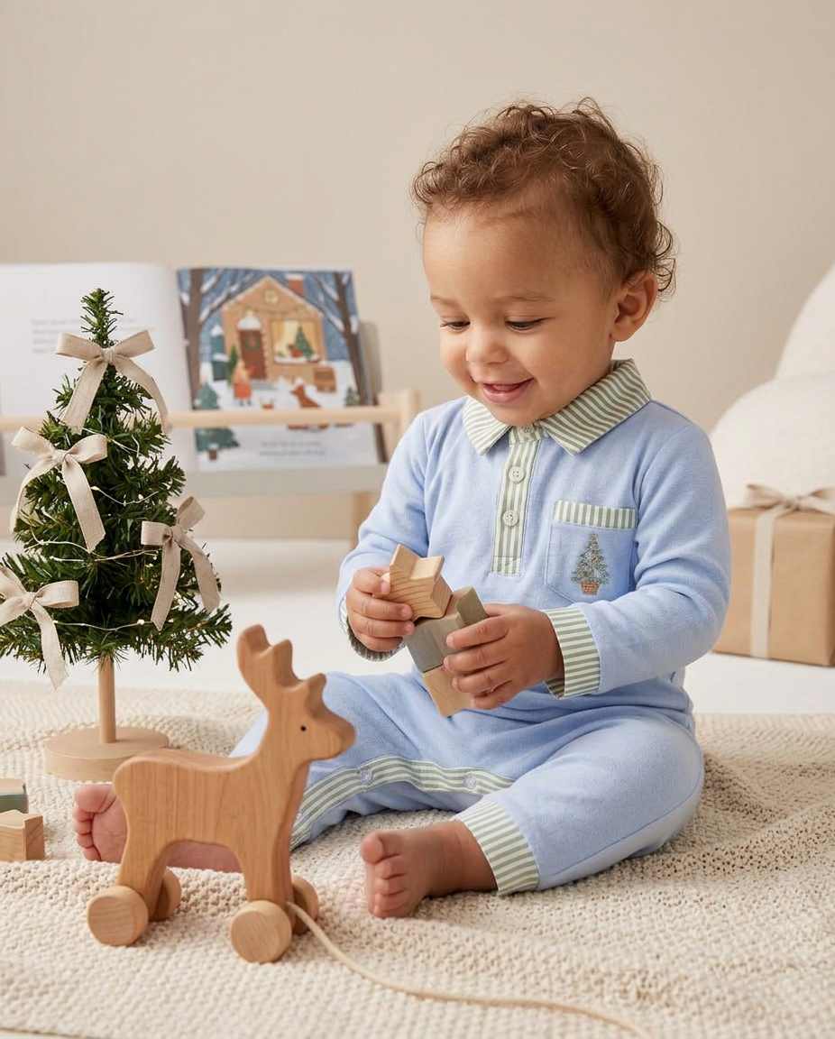Coastal Christmas  polo romper (part of sibling set)