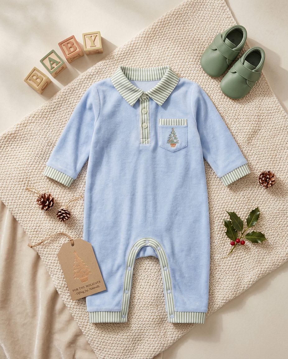Coastal Christmas  polo romper (part of sibling set)