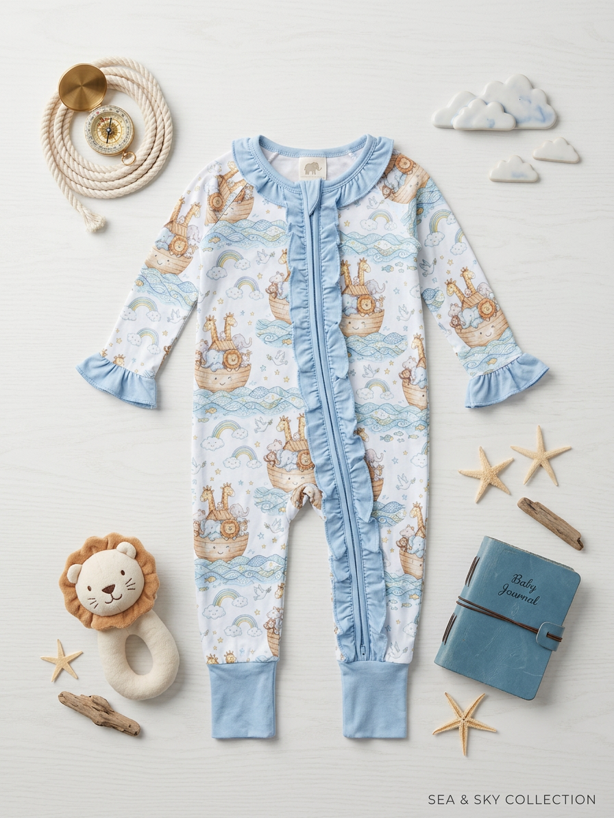 Noah's Ark  Extra Ruffle zippie pajama
