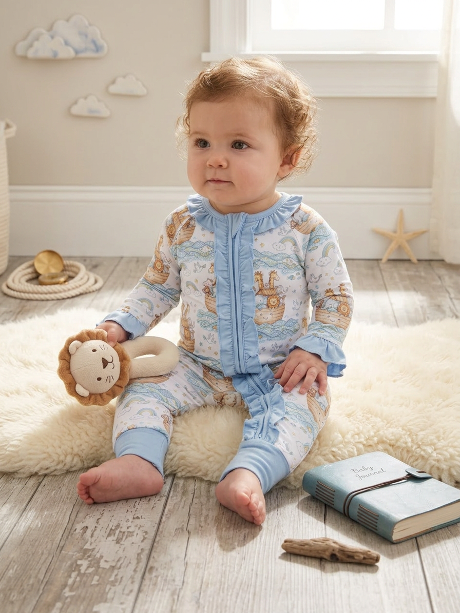 Noah's Ark  Extra Ruffle zippie pajama