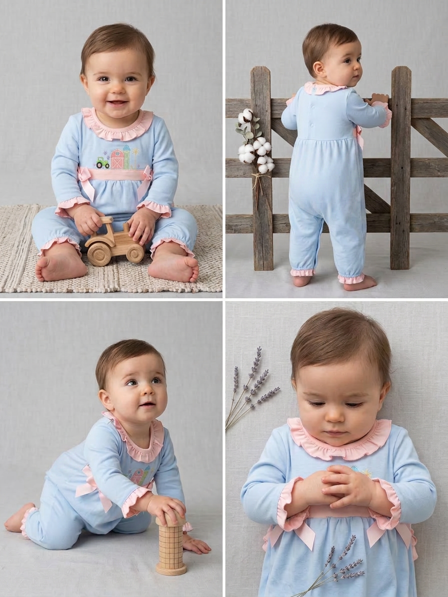 Farm Friends embroidered romper