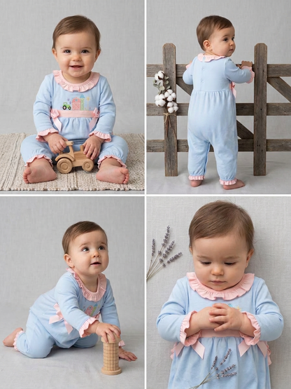 Farm Friends embroidered romper