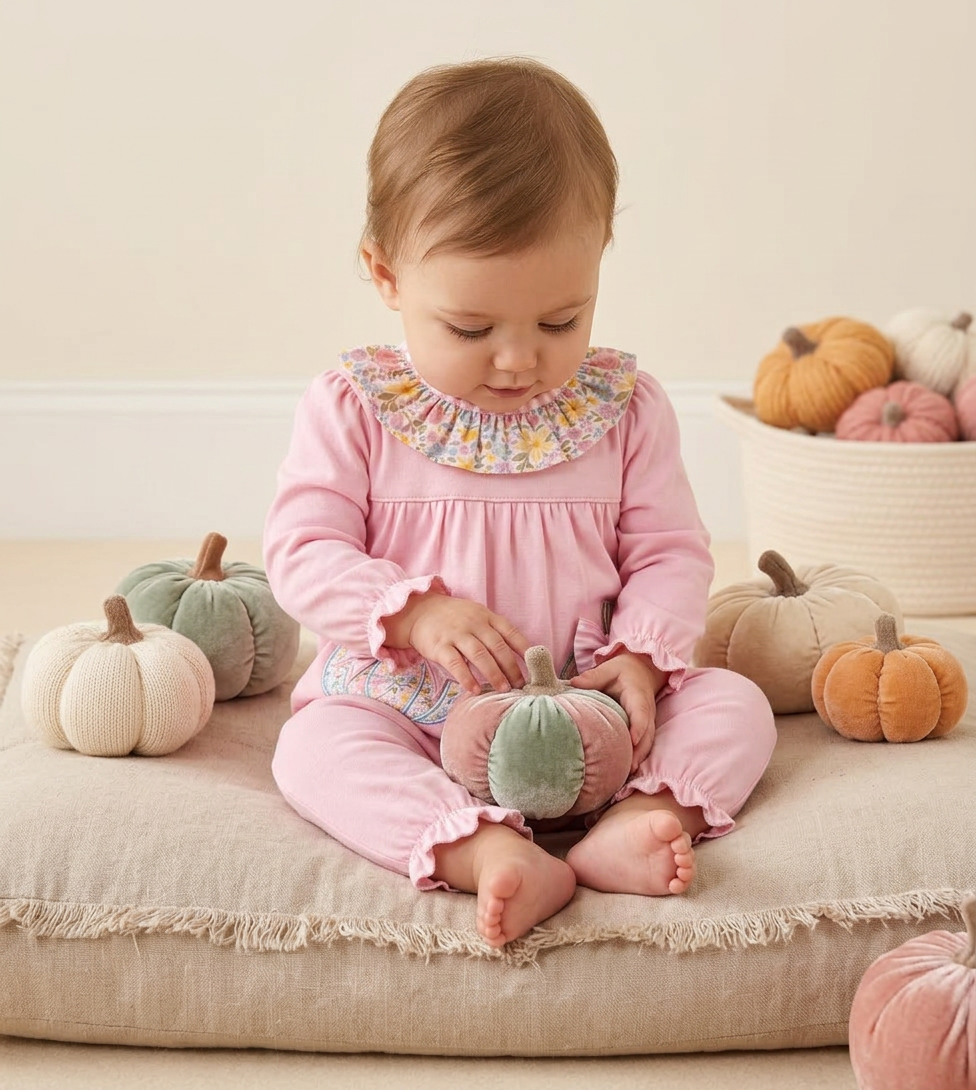 Floral ruffle pumpkin pant set with stripe accents applique and embroidery
