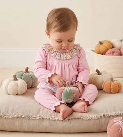 Floral ruffle pumpkin pant set with stripe accents applique and embroidery