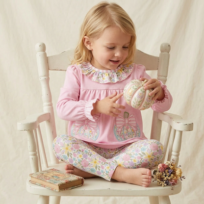 Pastel pumpkin apllique, embroidery pant set