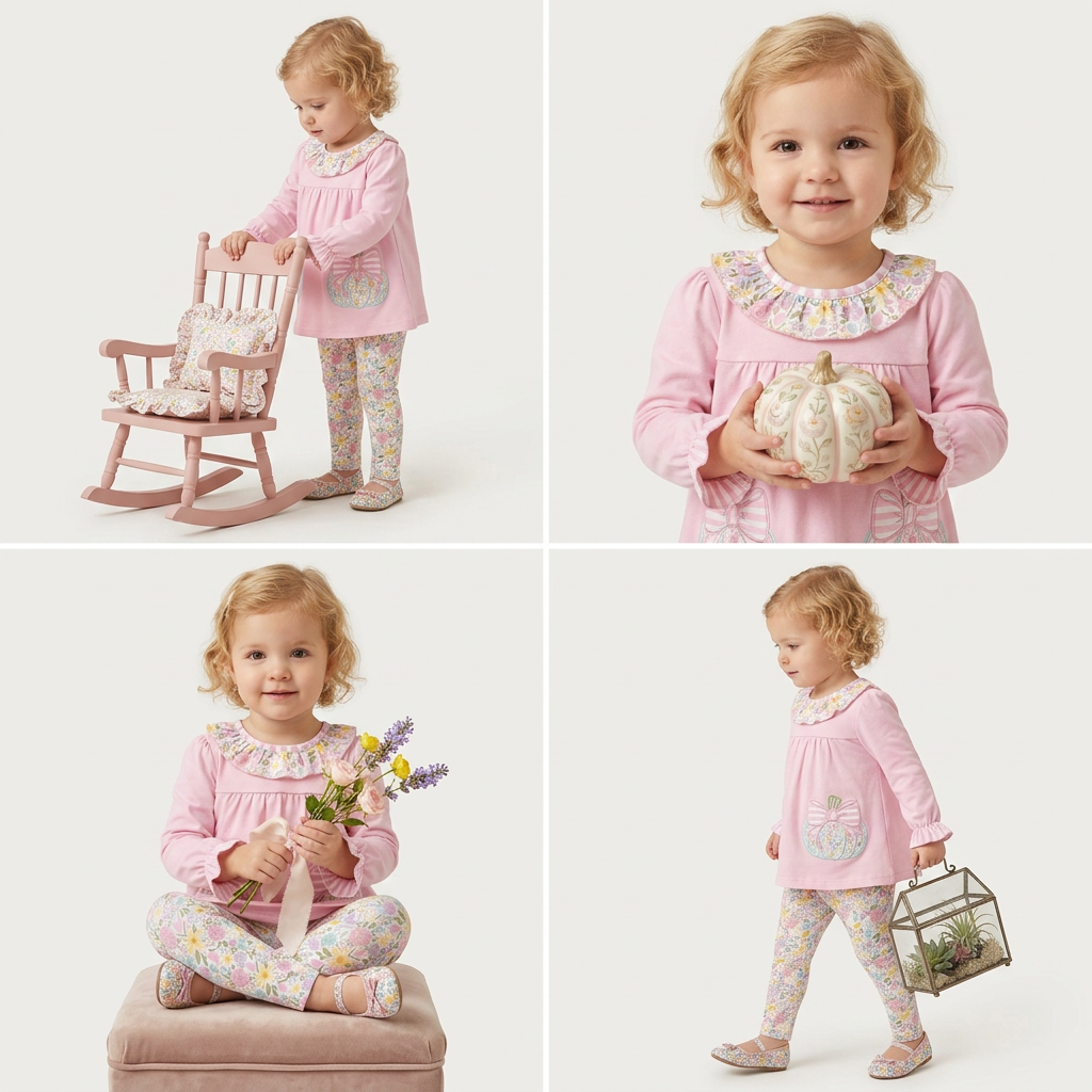 Pastel pumpkin apllique, embroidery pant set