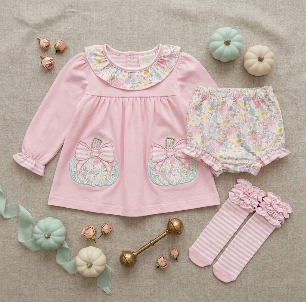 Pumpkin Patch Princess Set with embroidered applique with knee socks