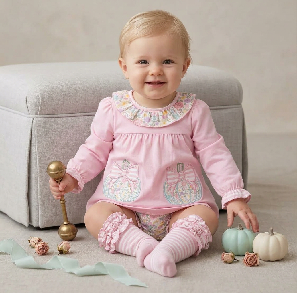 Pumpkin Patch Princess Set with embroidered applique with knee socks