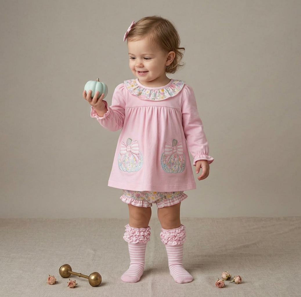 Pumpkin Patch Princess Set with embroidered applique with knee socks