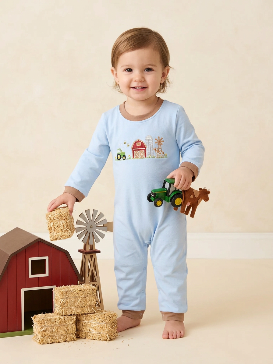 Farm Friends embroidered romper
