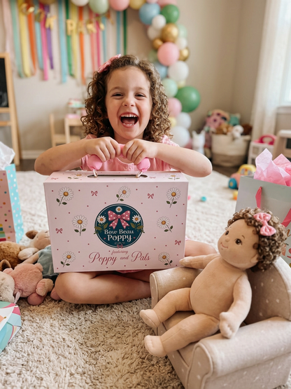 Matching girl and baby doll pajama set with adorable gift box with handle