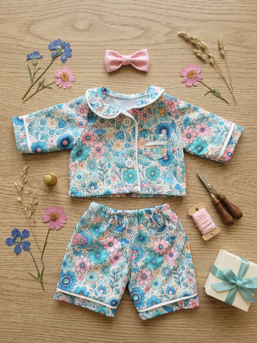 Matching girl and baby doll pajama set with adorable gift box with handle