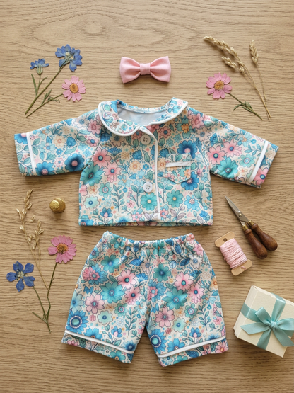 Matching girl and baby doll pajama set with adorable gift box with handle