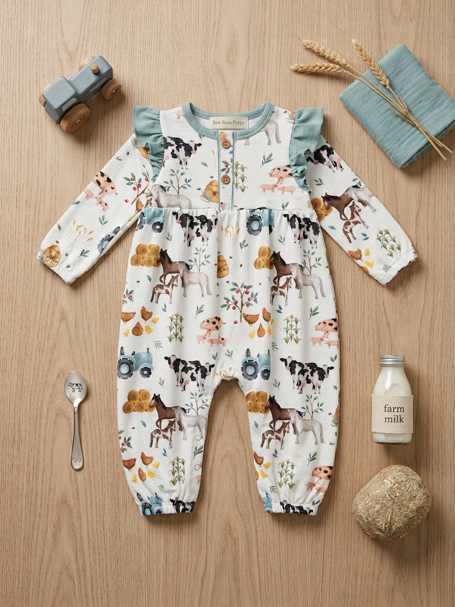 Farm theme ruffled romper