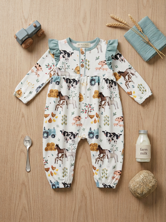 Farm theme ruffled romper