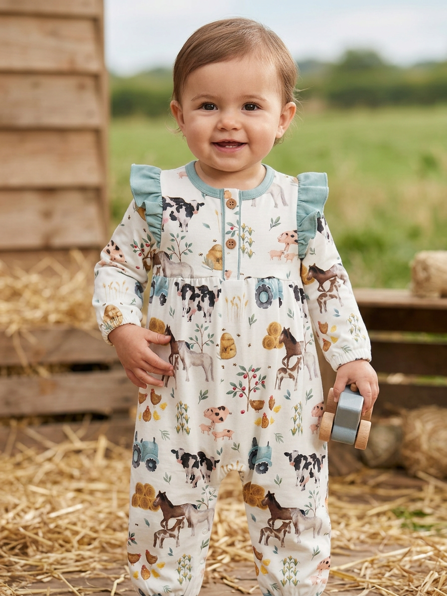 Farm theme ruffled romper