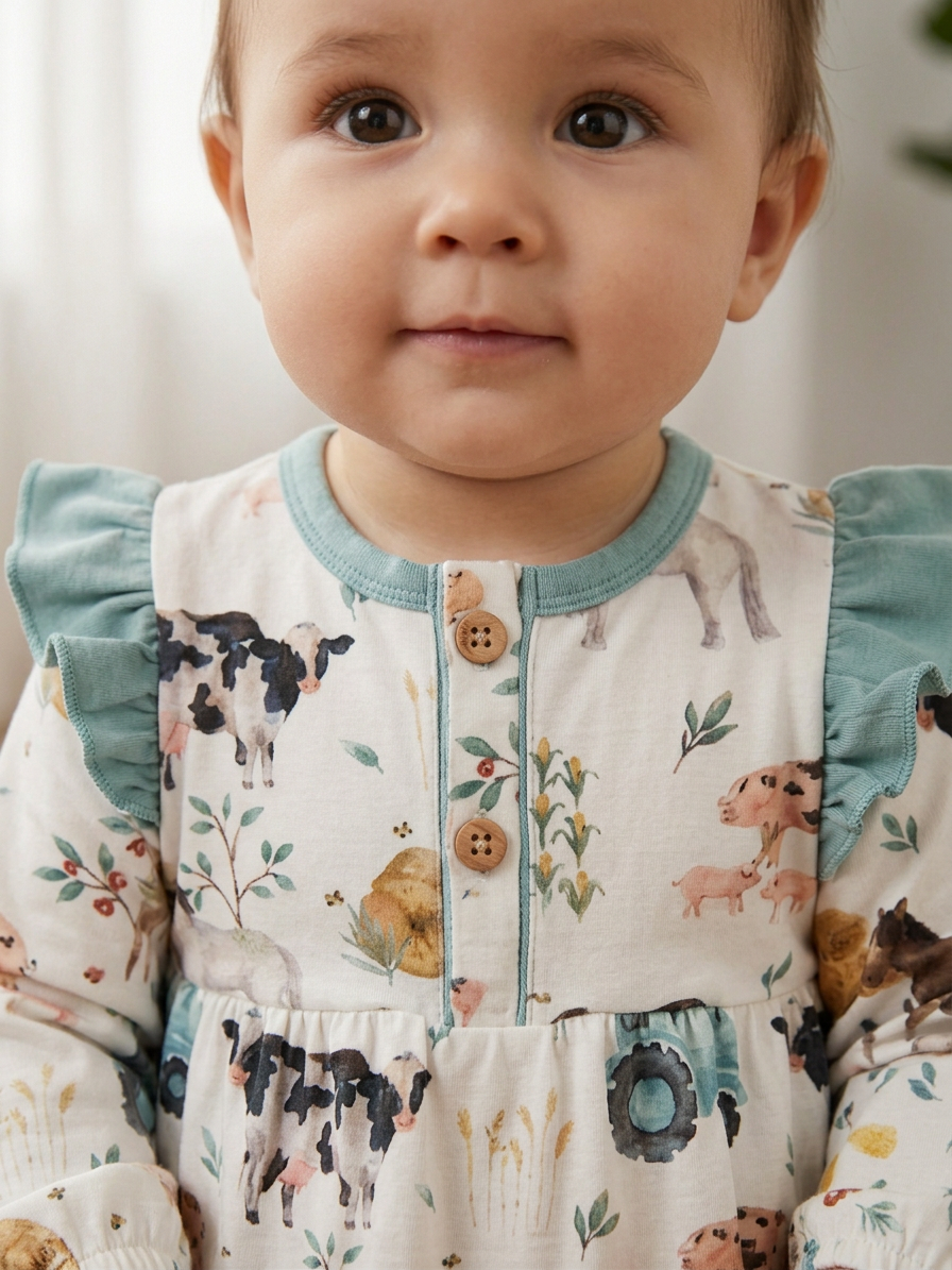 Farm theme ruffled romper