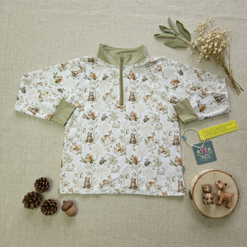 Woodland friends bamboo quarter zip