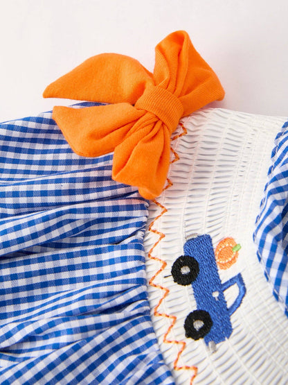 Fall Thanksgiving & Halloween Truck Smock Embroidery Baby Girl Dress