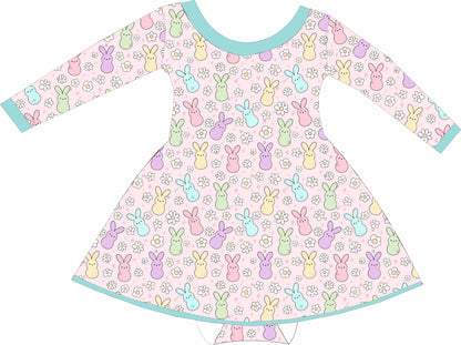 Bamboo rabbit pastel twirl dress with snaps