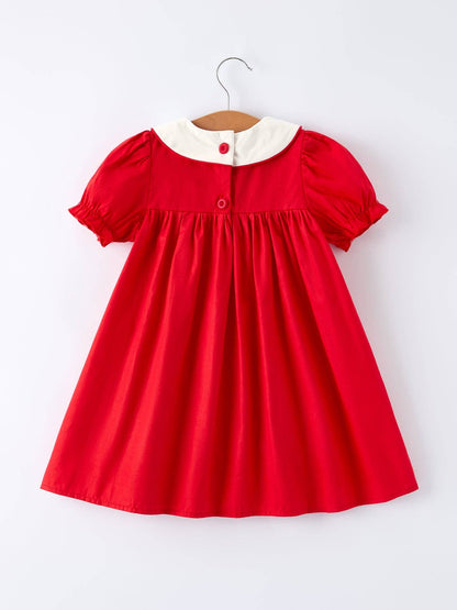 Red Ruffle Heart Embroidered Girls Dress - Valentine Style