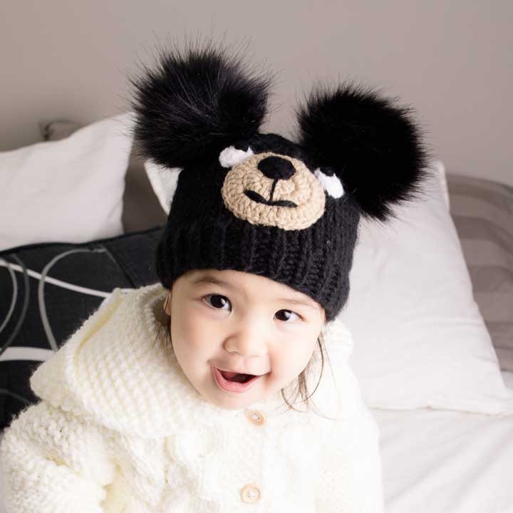 Black Bear Knit Beanie Hat Baby & Kids