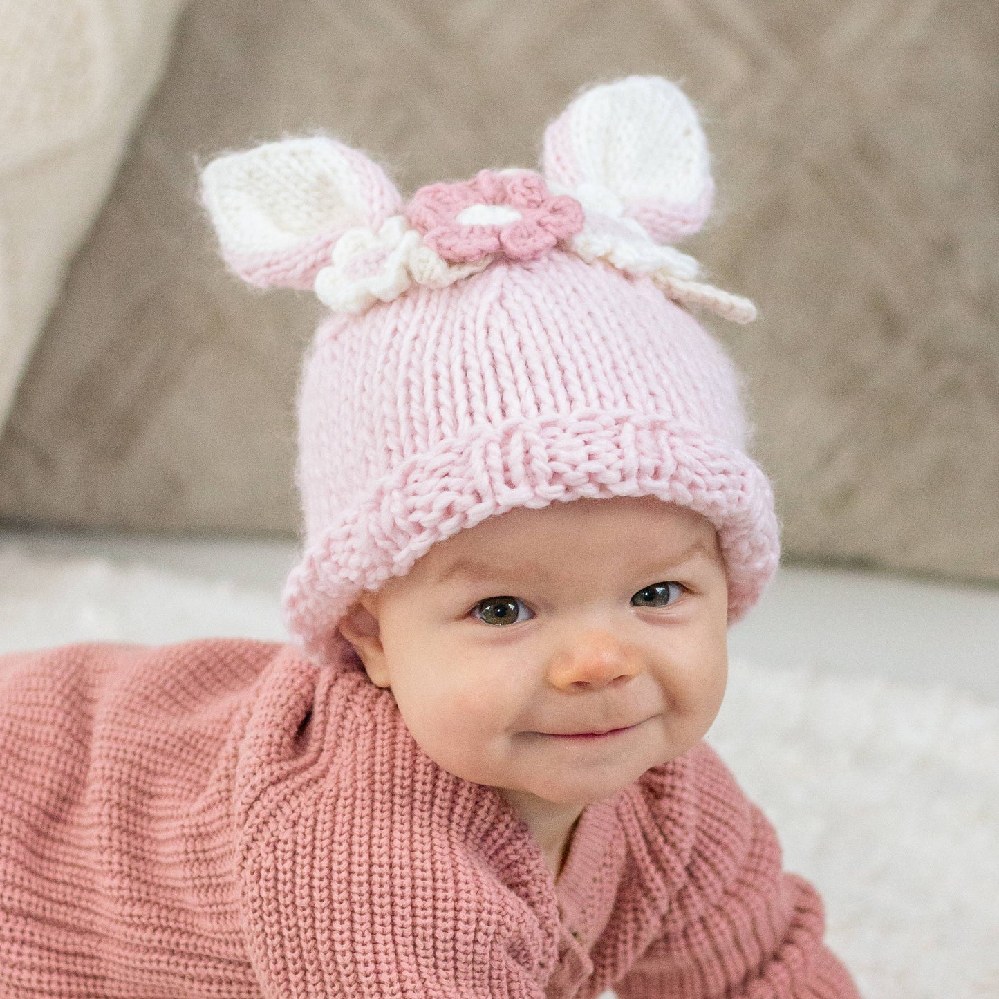 Flower Bunny Beanie Blush Mono Beanie Baby & Kids