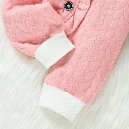 3D Ears Hooded  Pink Thickened Lined Baby Jumpsuit
