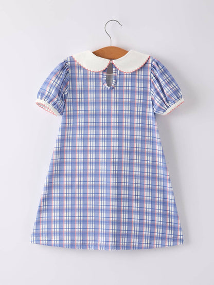 BACK TO SCHOOL Pocket Applique Check Girls Dress