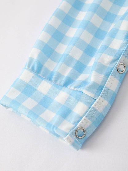 Halloween Boys Pumpkin Embroidery Smocking Blue Plaid Romper