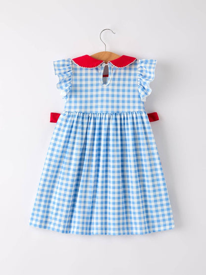 Back To School Girls Striped lapels Apple Bow Dress