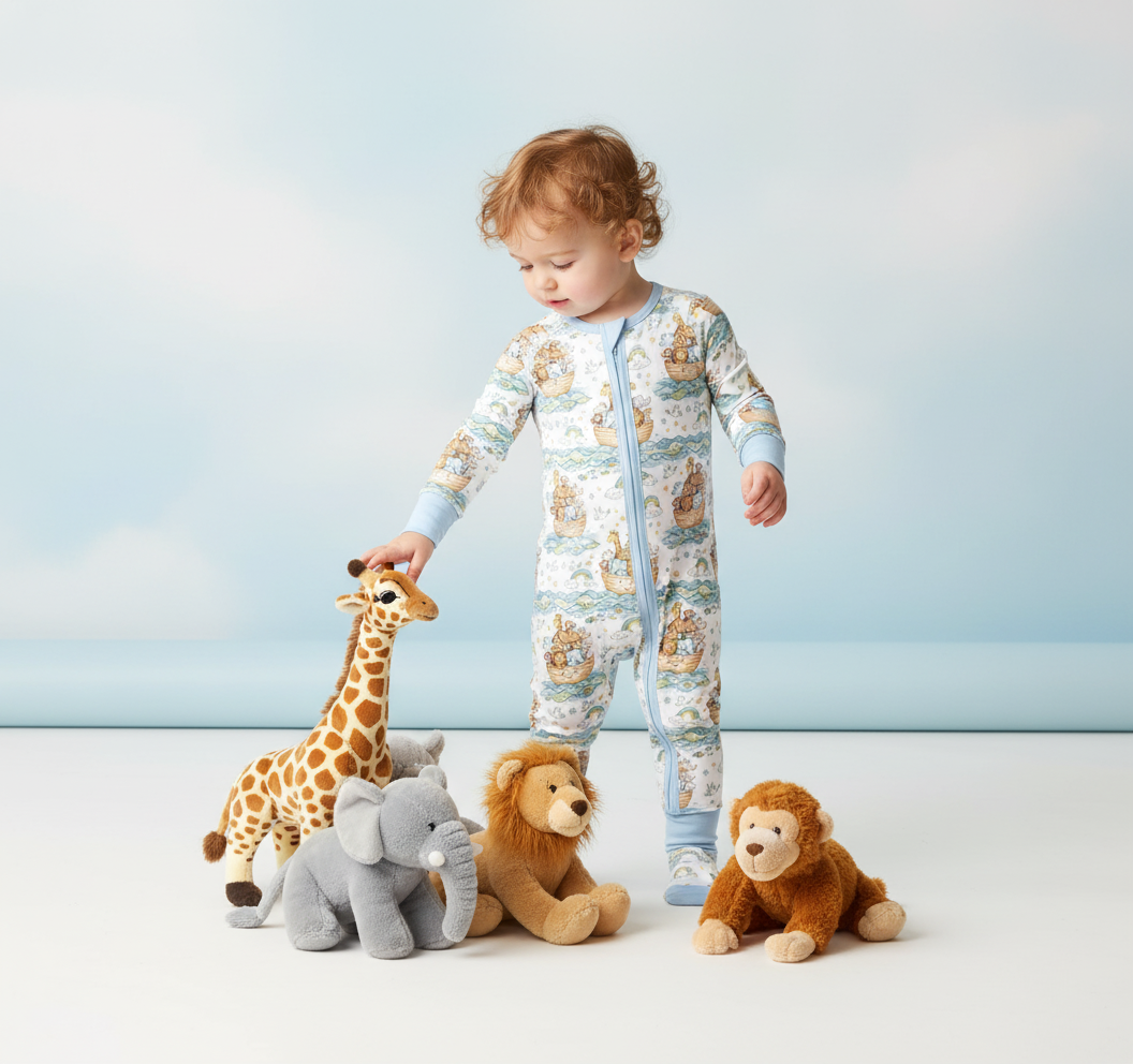 Noah's Ark bamboo zip pajama (preorder)