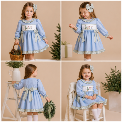 Coastal Christmas embroidered trio dress (part of sibling set)