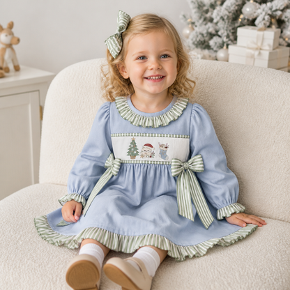 Coastal Christmas embroidered trio dress (part of sibling set)