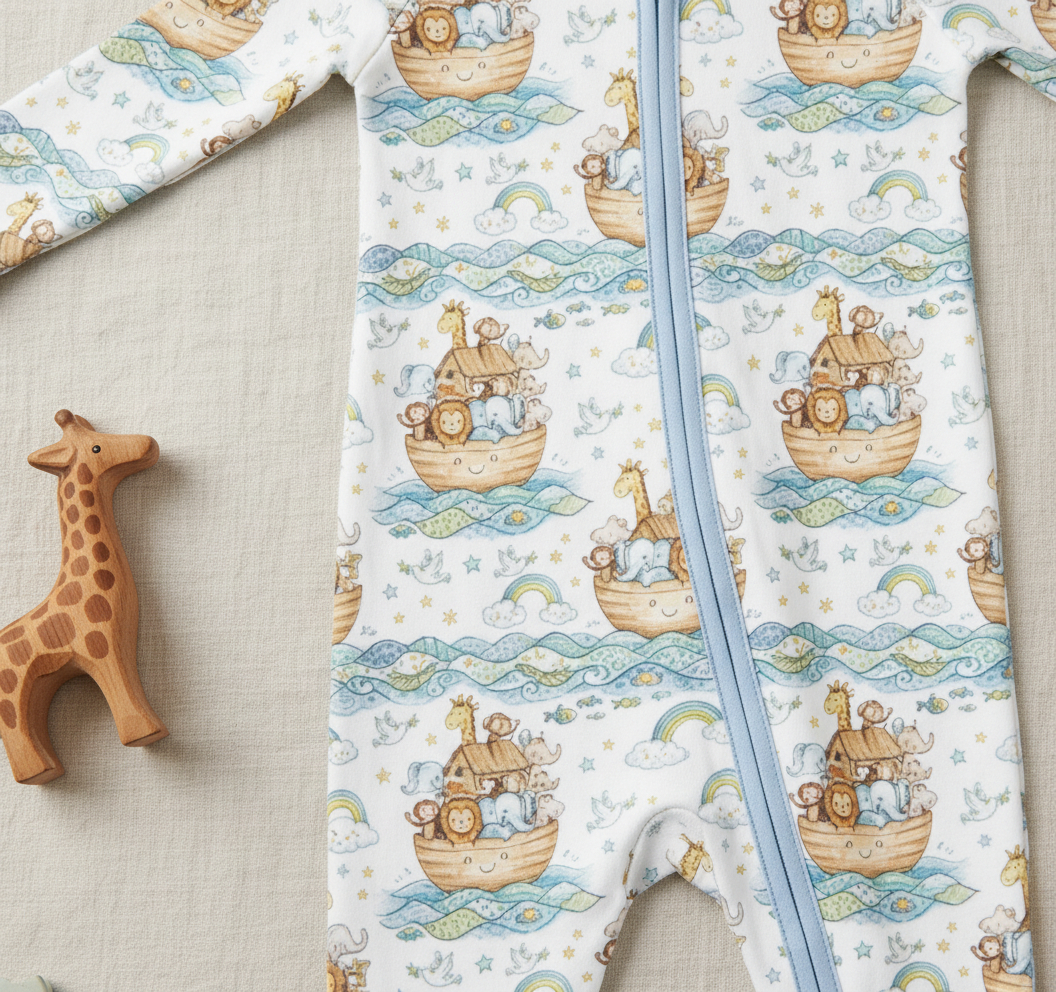 Noah's Ark bamboo zip pajama (preorder)