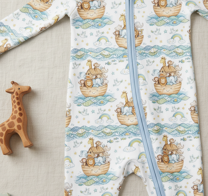 Noah's Ark bamboo zip pajama (preorder)