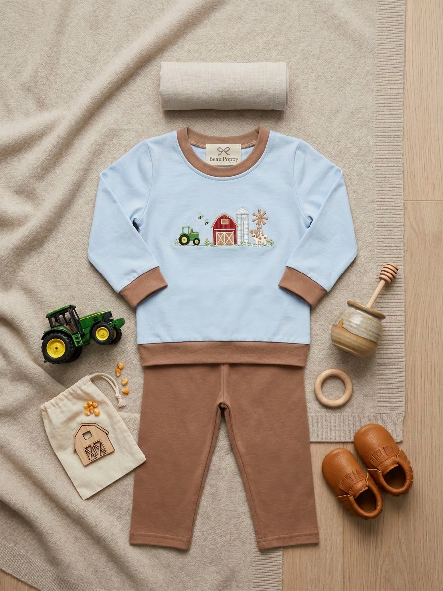 Farm Friends embroidered pant set
