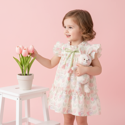 Chiffon flower dress with rabbits