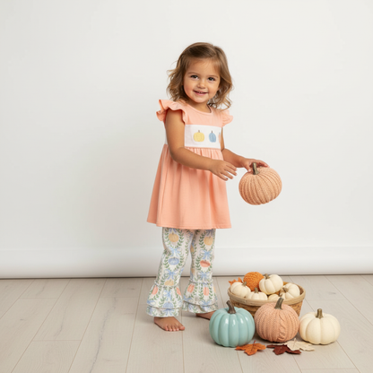 Ruffled pumpkin embroidery top  legging set