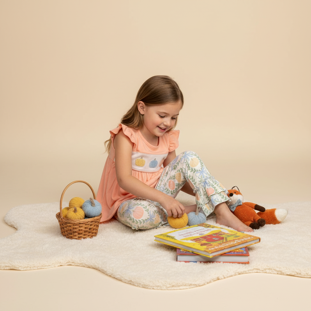 Ruffled pumpkin embroidery top  legging set