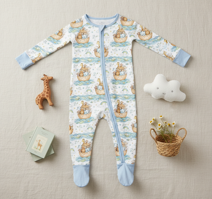 Noah's Ark bamboo zip pajama (preorder)