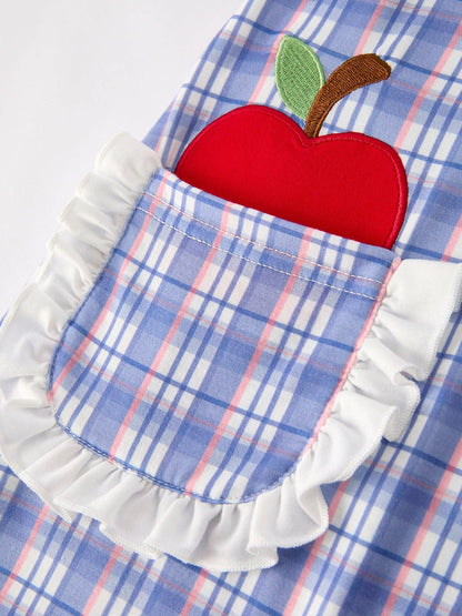 BACK TO SCHOOL Pocket Applique Check Girls Dress