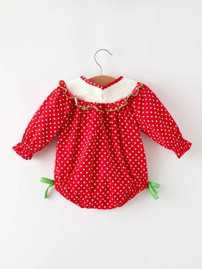 Christmas Cheer: Red Holiday Baby Girls Romper with Cute Embroidery