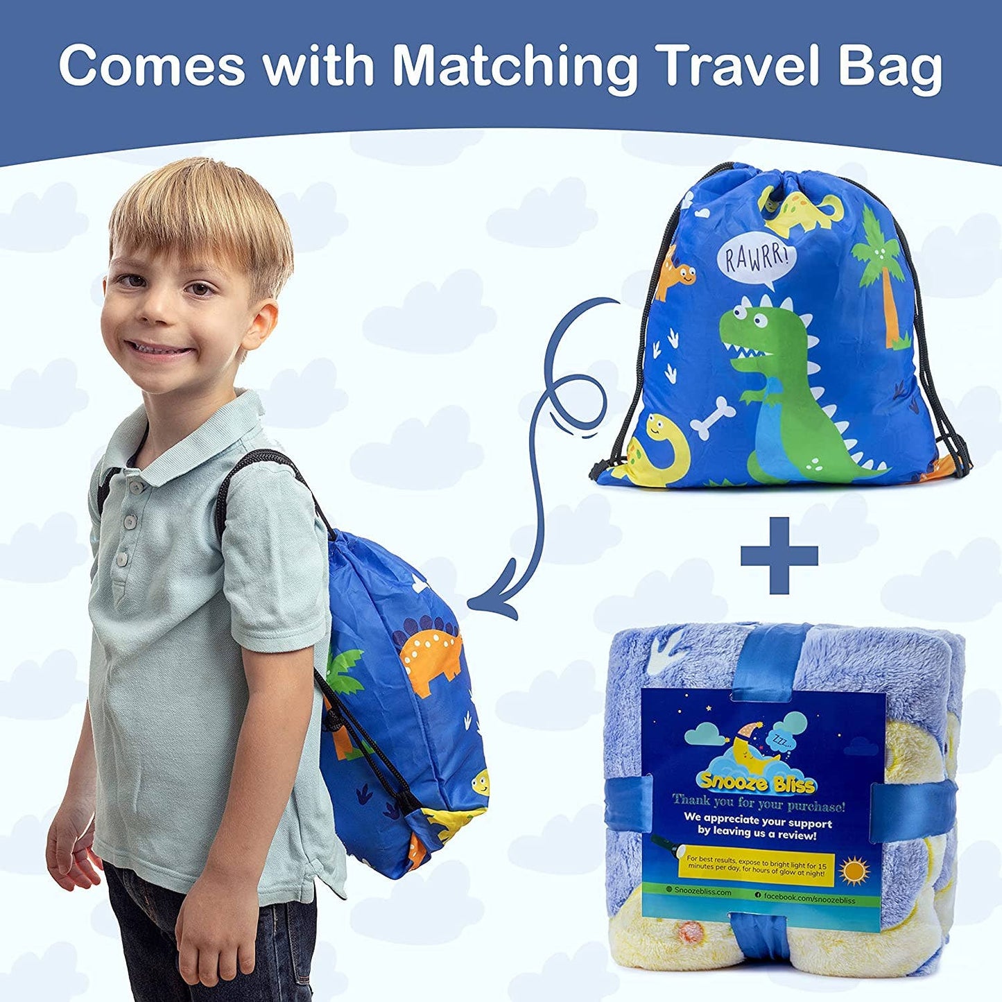 Glow in The Dark Dinosaur Blanket - Premium Soft Blue Fleece