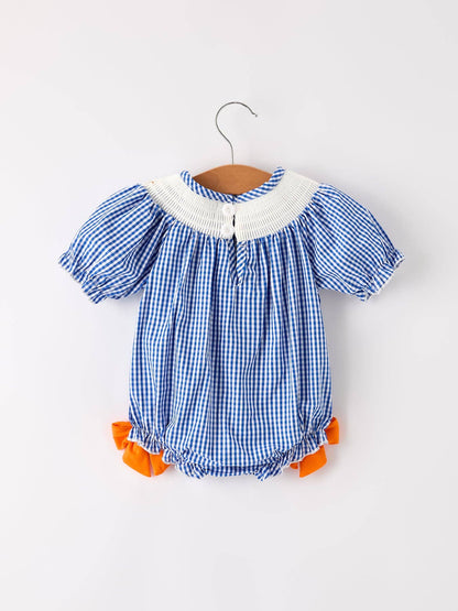 Fall Thanksgiving & Halloween Truck Smock Embroidery Baby Girl Romper