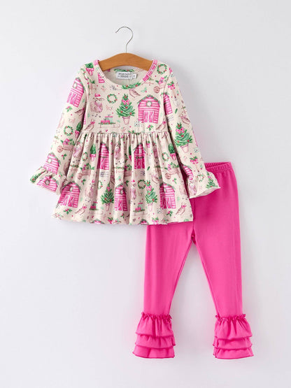 Pink Farmhouse Theme Girl Set: Christmas Spirit Outfit