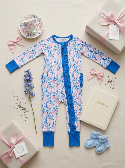 Preppy flower bamboo ruffle zippie