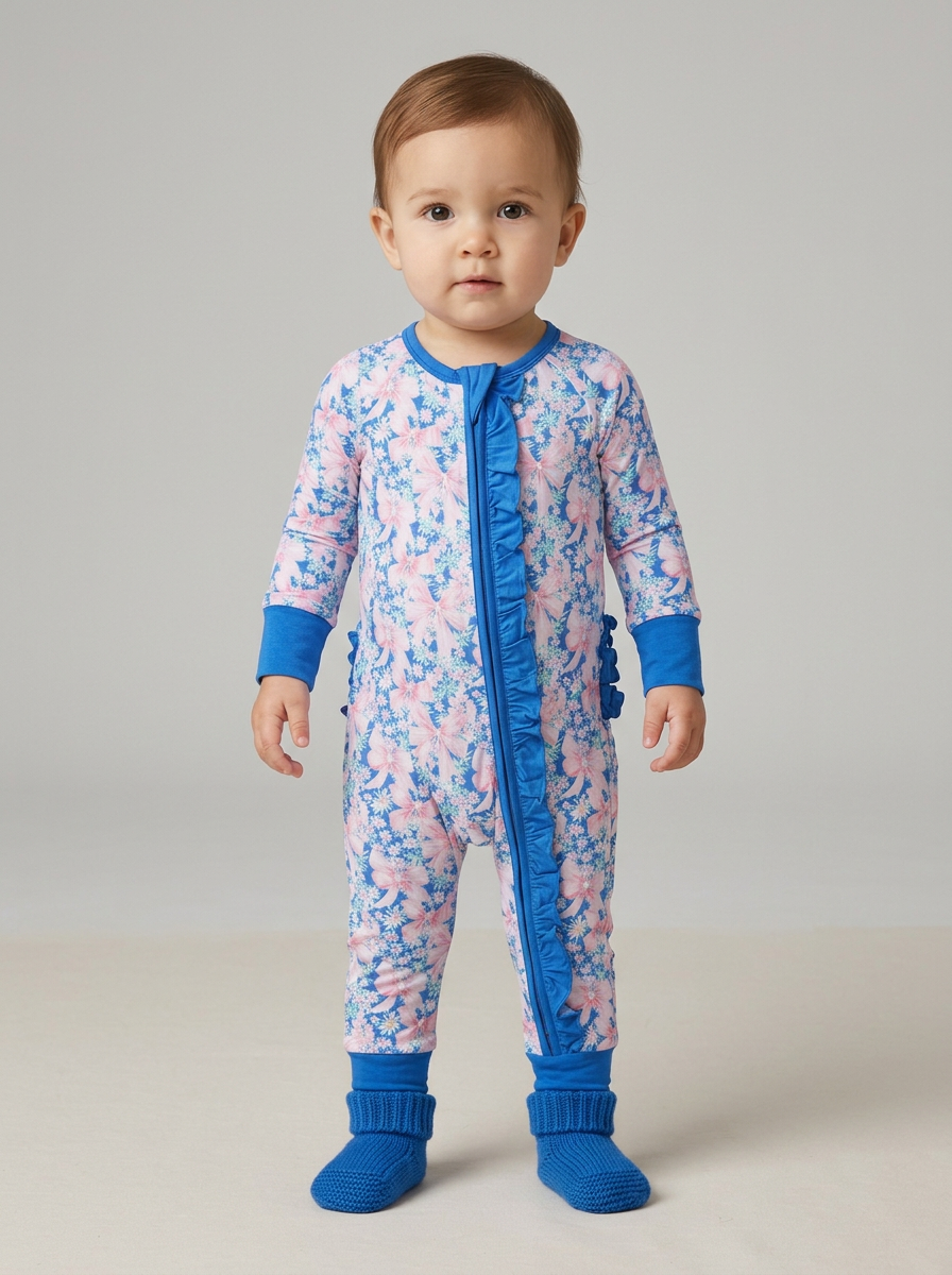 Preppy flower bamboo ruffle zippie