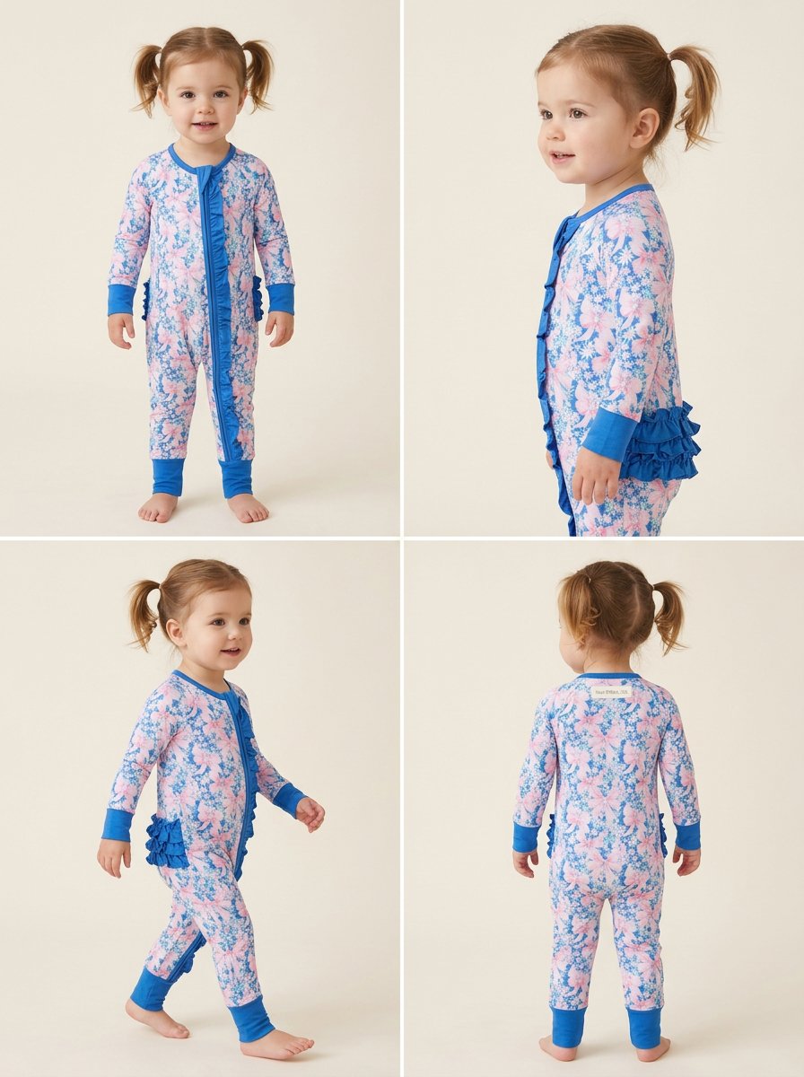 Preppy flower bamboo ruffle zippie